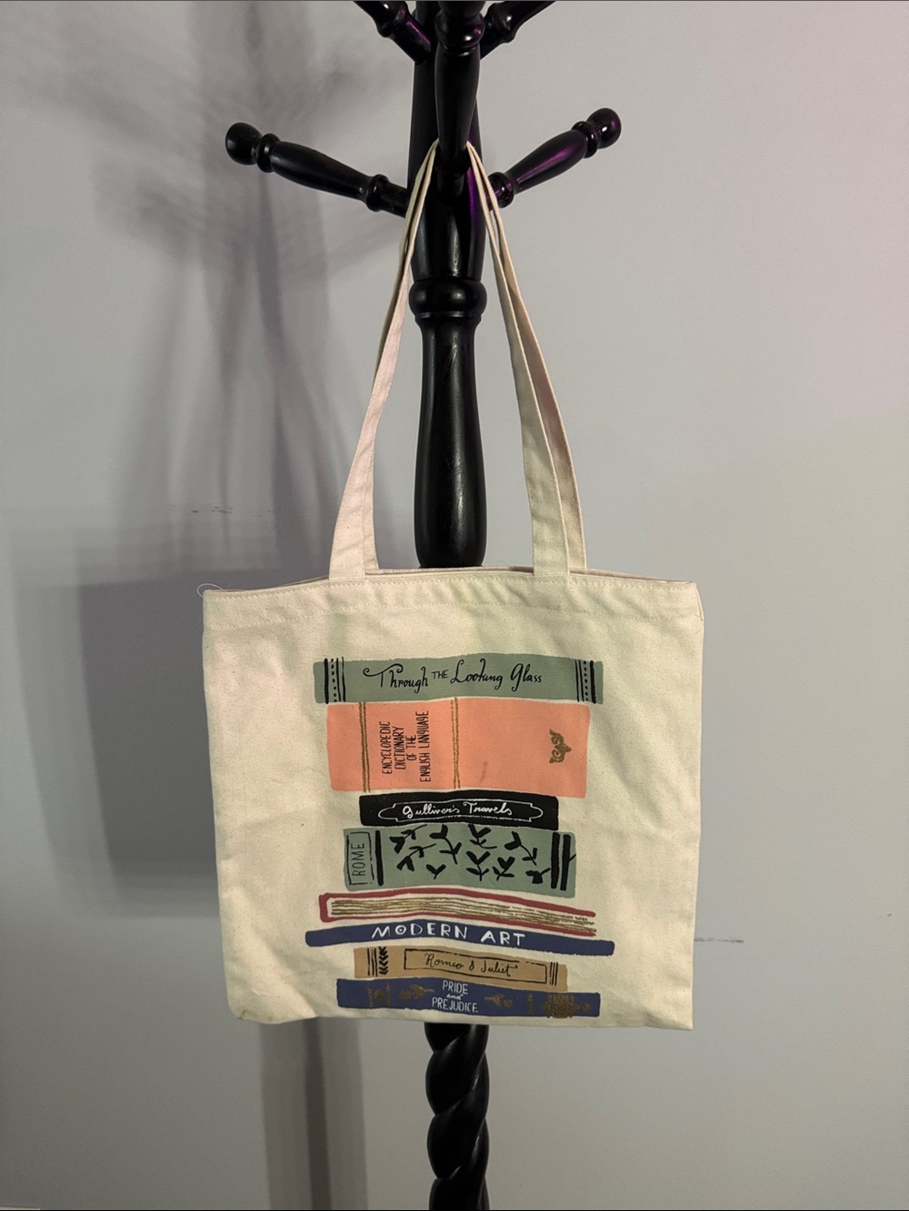 Canvas Book-Print Tote Bag in Cream - Picture 2 of 11